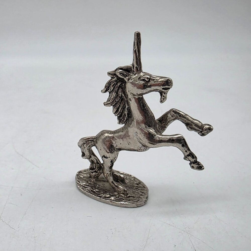 Silver Tone Metal Unicorn Figurine 2.25" Tall Display Collectible Mythical Decor